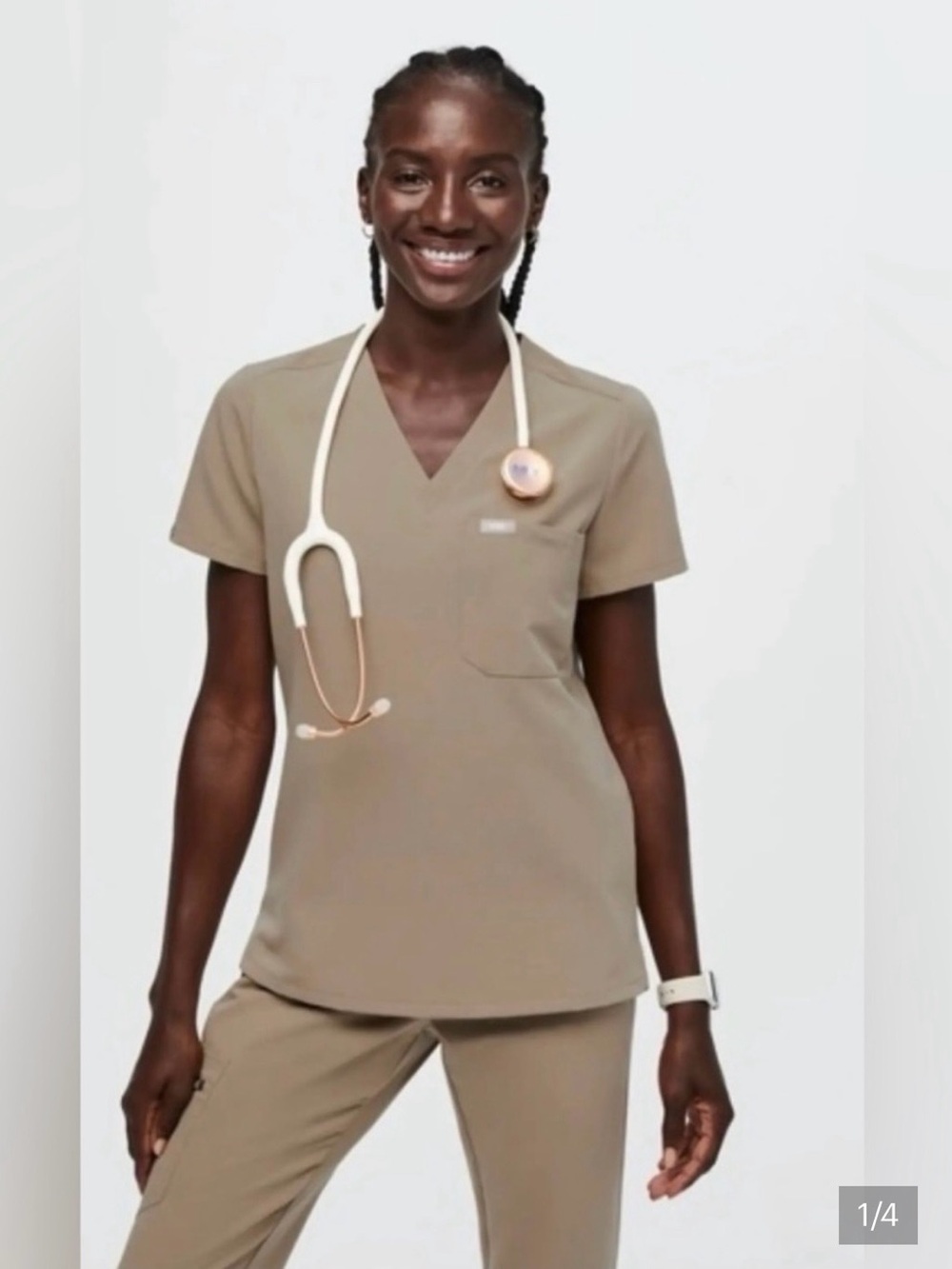 Figs Women's V-Neck Scrub Top in Taupe